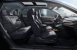 Side view of interior of Honda CR-V inside seating area