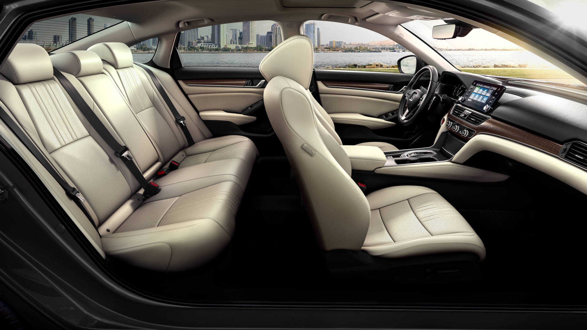 Interior side view of 2020 Honda Accord seats and dashboard